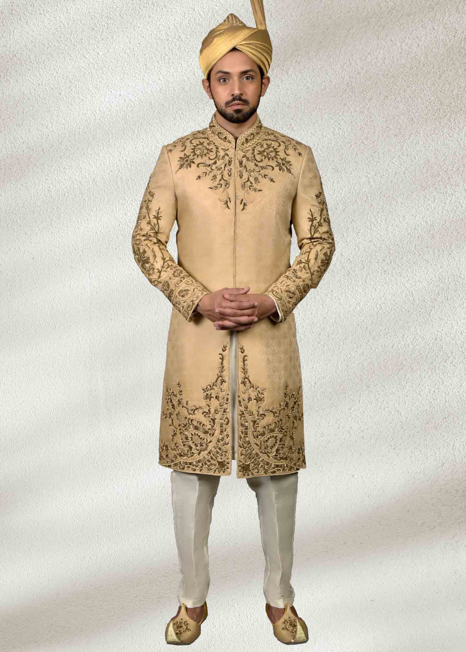 Golden sherwani clearance