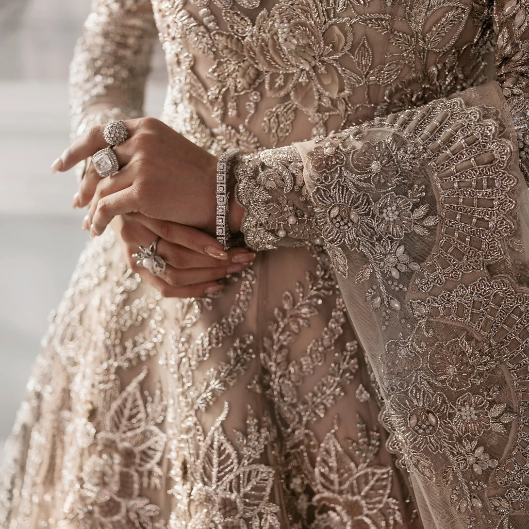 Golden Beige Lehenga Frock For Pakistani Wedding Dresses UY Collection Golden Beige Lehenga Frock For Pakistani Wedding Dresses UY Collection