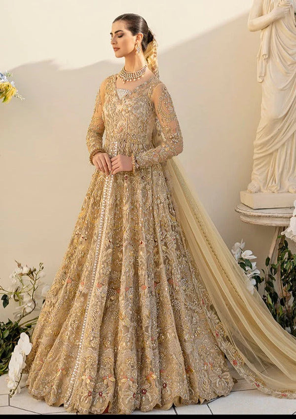 Golden Bridal Lehenga Gown Pakistani Wedding Dresses