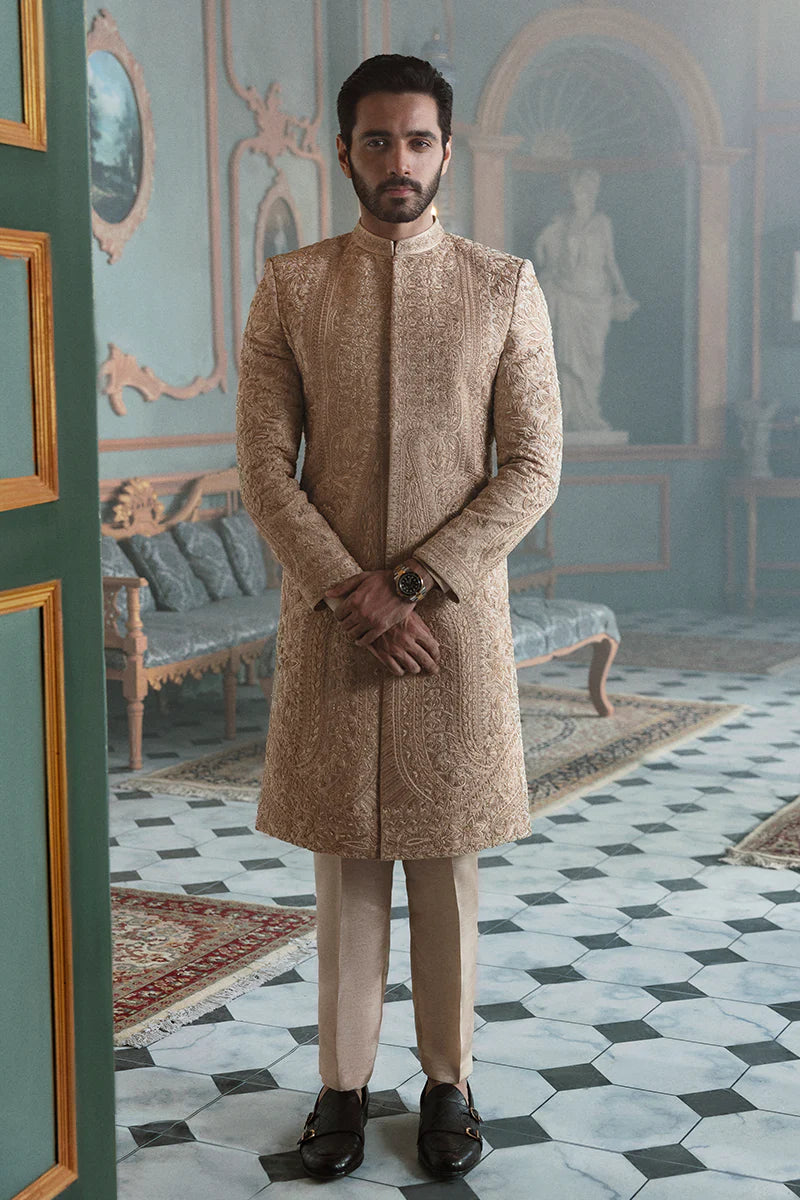 Hand Embroidered Mens Groom Sherwani In Jamawar Fabric UY COLLECTION