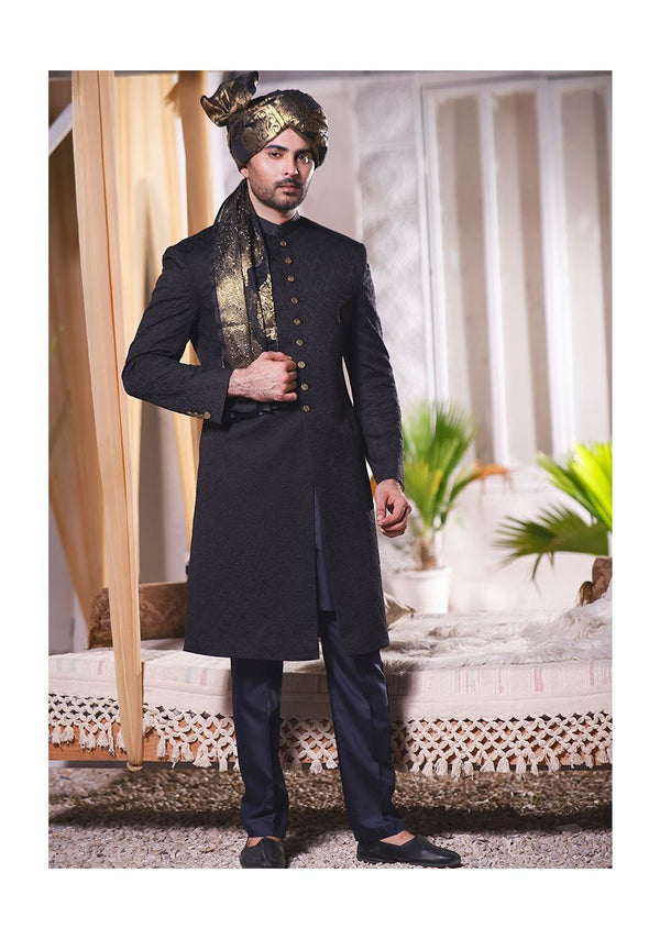 Premium Satin Tap Shoe Classic Fit Embroidered Sherwani