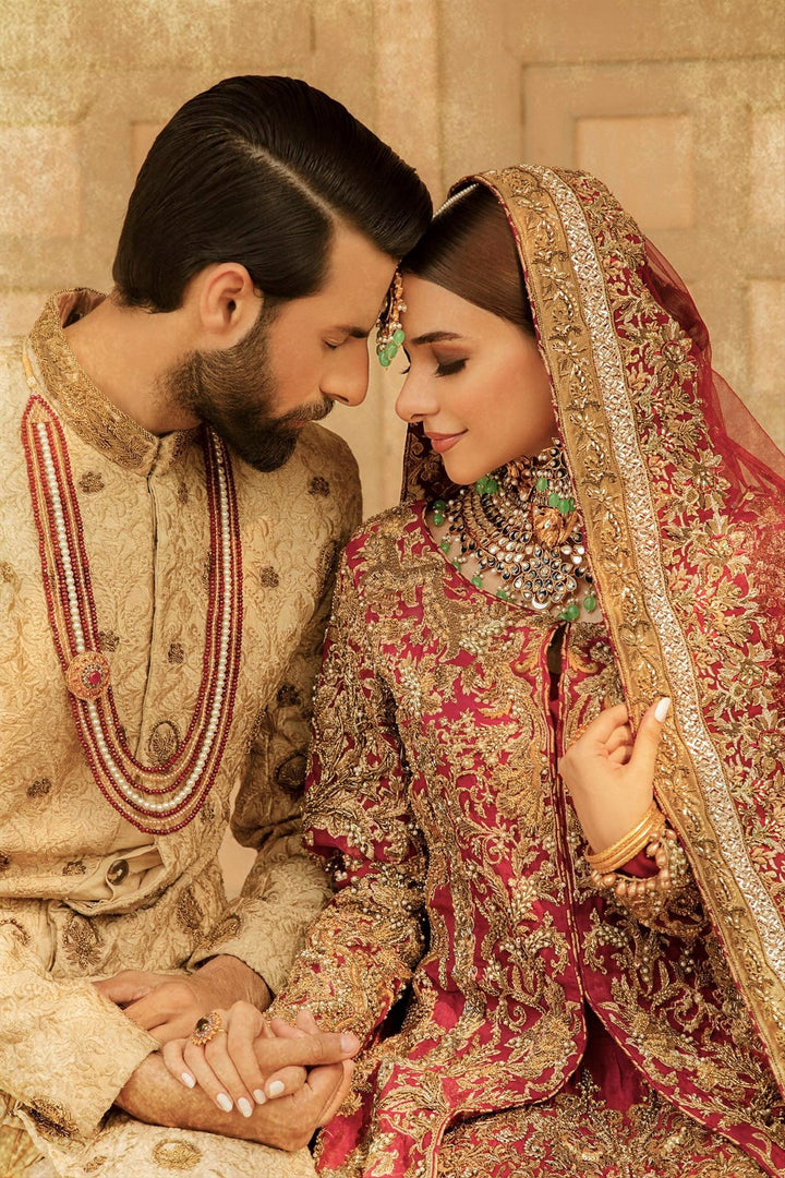 Maroon Golden Kameez Lehenga Pakistani Wedding Dresses