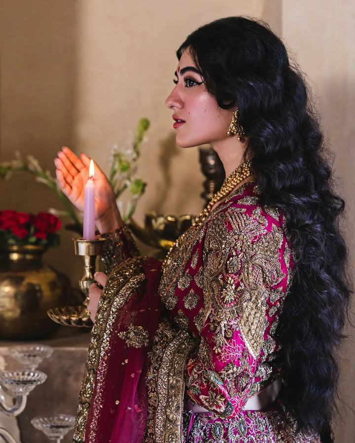 dark pink wedding dress pakistani Pakistani Bridal Walima Frock in Pink Color #Y6070