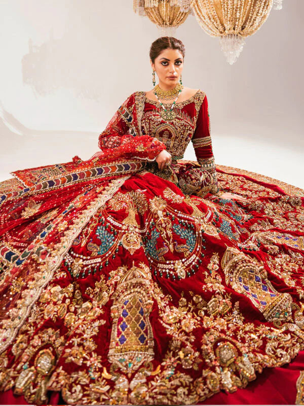 Red Bridal Pishwas Lehenga