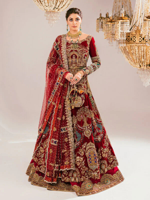 Red Bridal Pishwas Lehenga