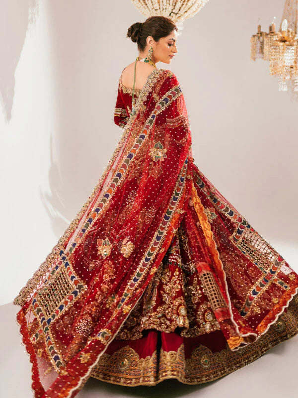 Red Bridal Pishwas Lehenga