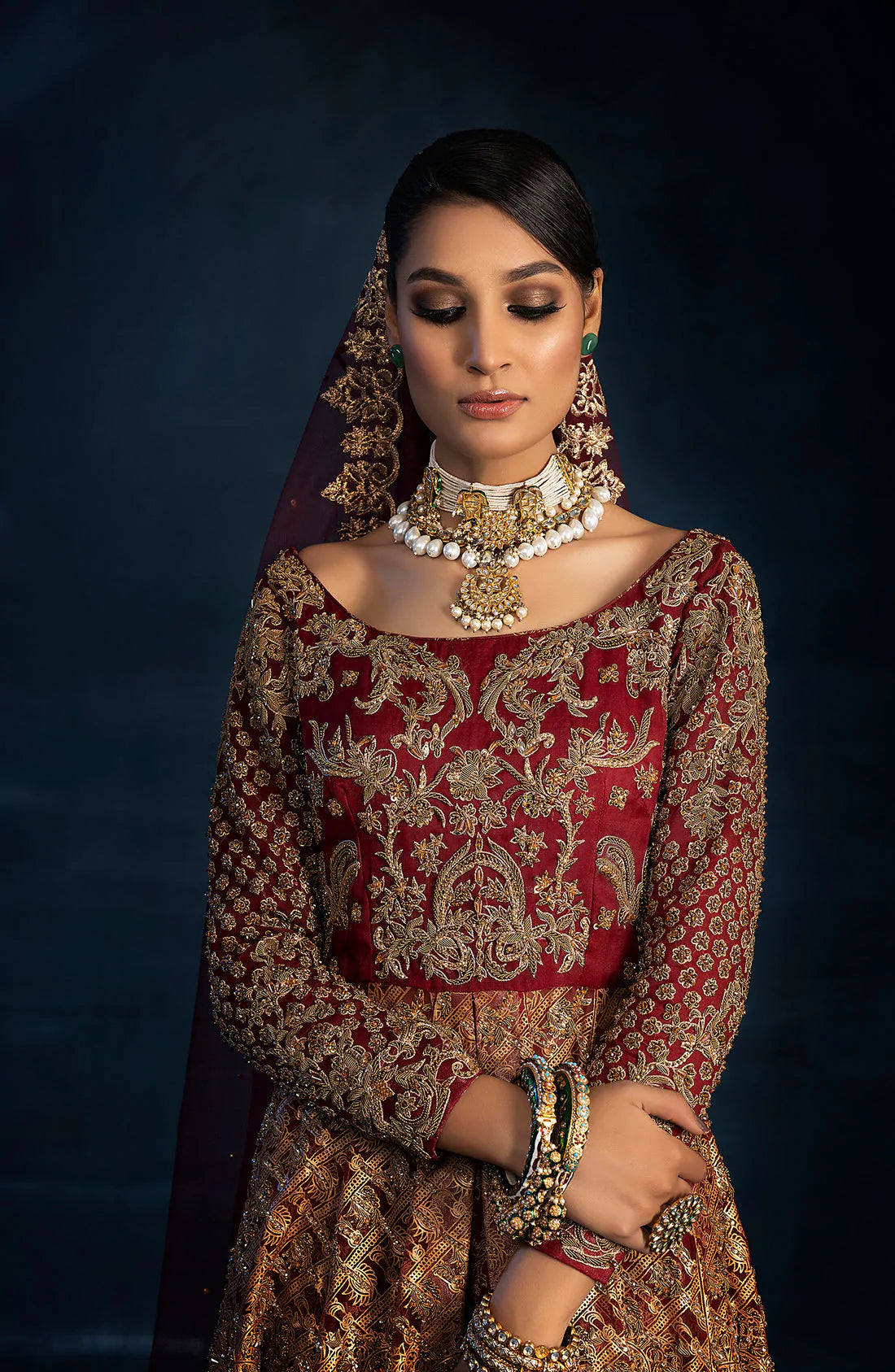 Red Pakistani Bridal Dress In Open Kameez Lehenga Style