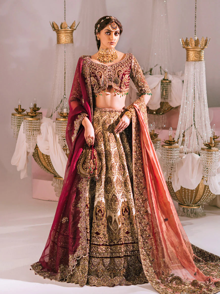 Golden lehenga with red choli outlet