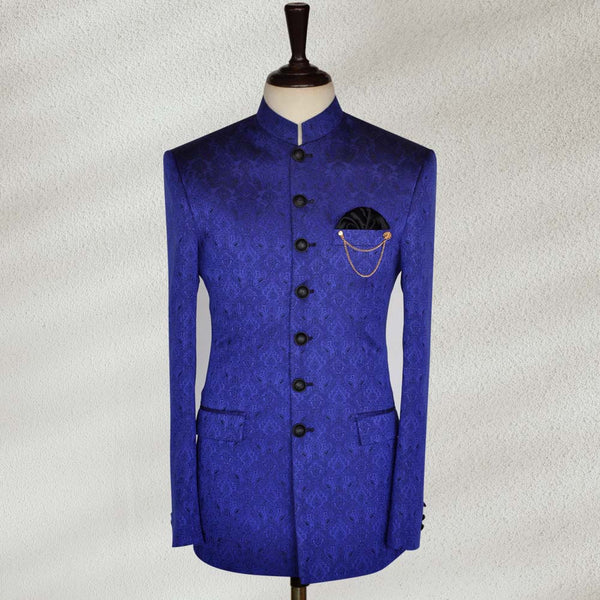Royal Blue Printed Jamawar Prince Suit