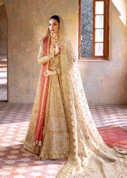 Cream bridal lehenga choli in raw silk with zardoshi work | Shreeman