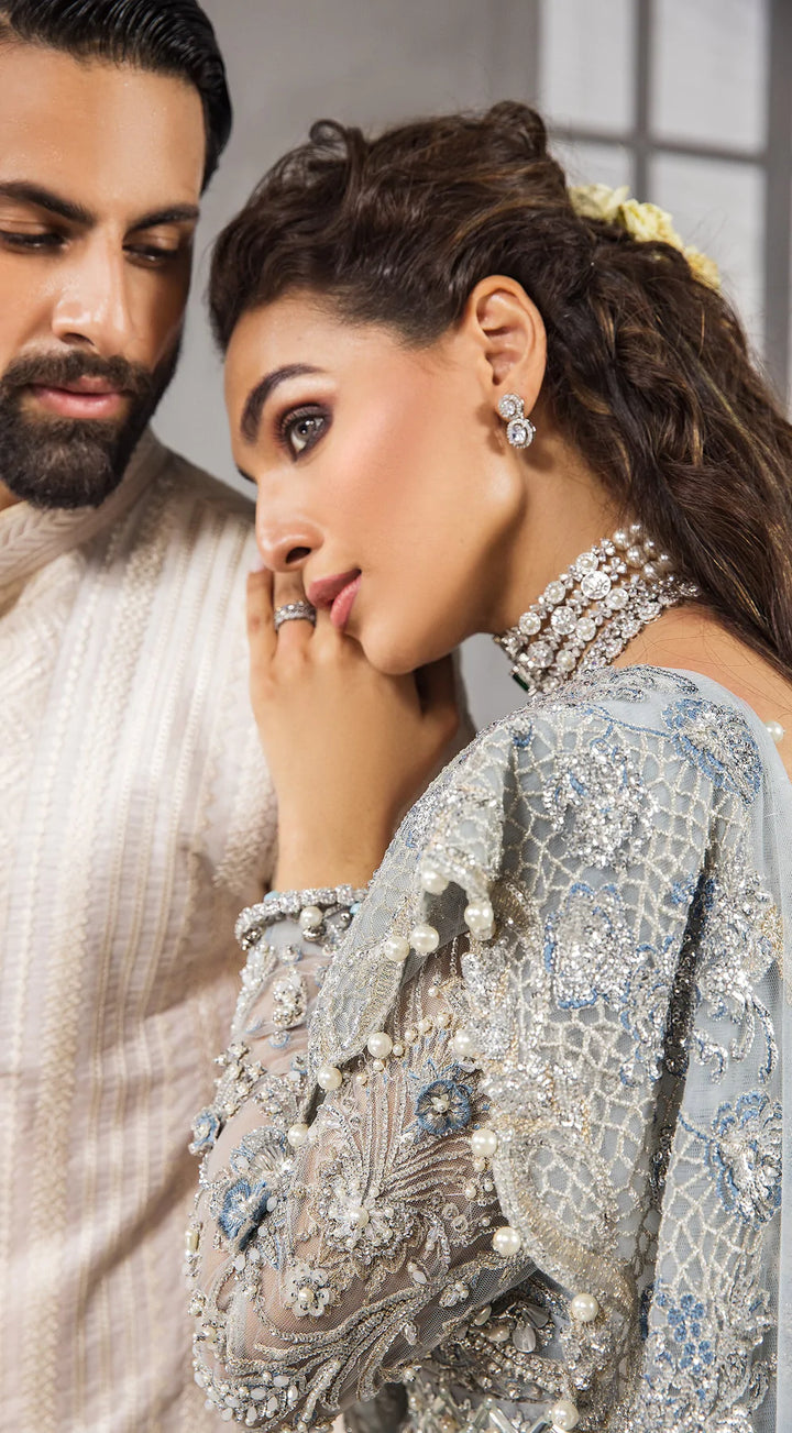 silver grey bridal dresses pakistani Silver Crystal Long Tail Wedding Dress Shazia Yasin