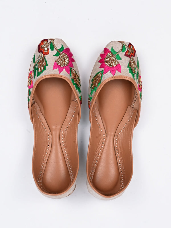 Fawn Embroidered Leather Khussa
