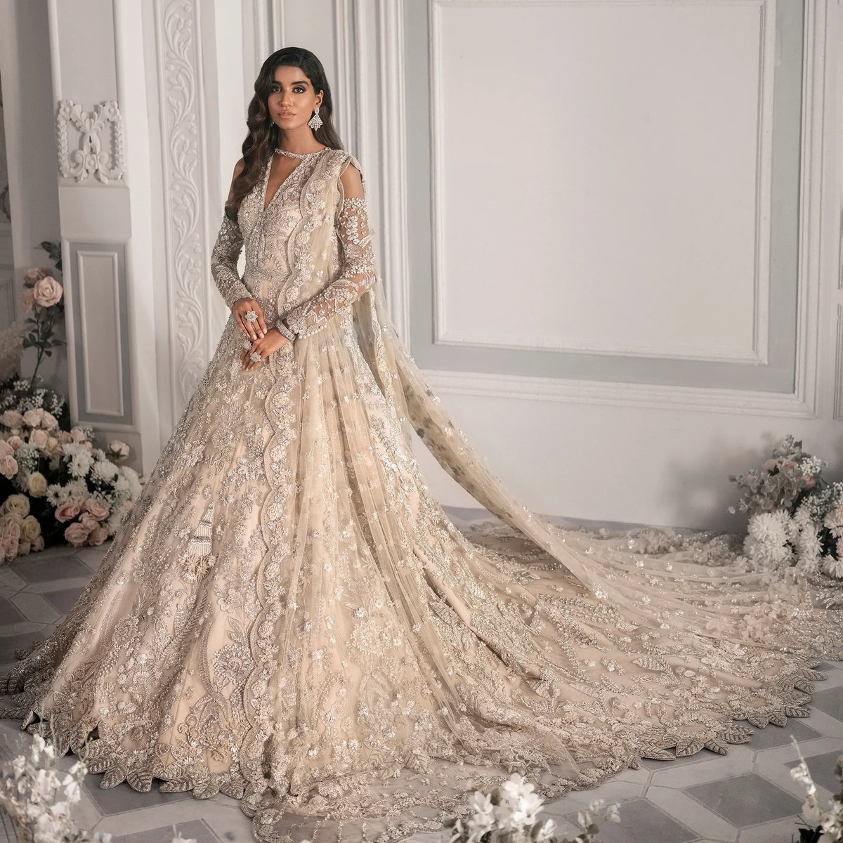 White pakistani wedding online dress